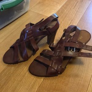 Strappy brown leather heels, Franco Sarto